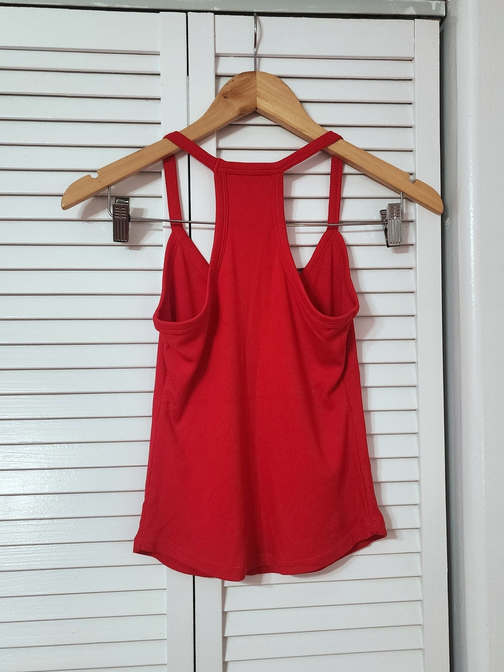 Women’s Red Ribbed Racerback Tank Top - Picture 9 of 11